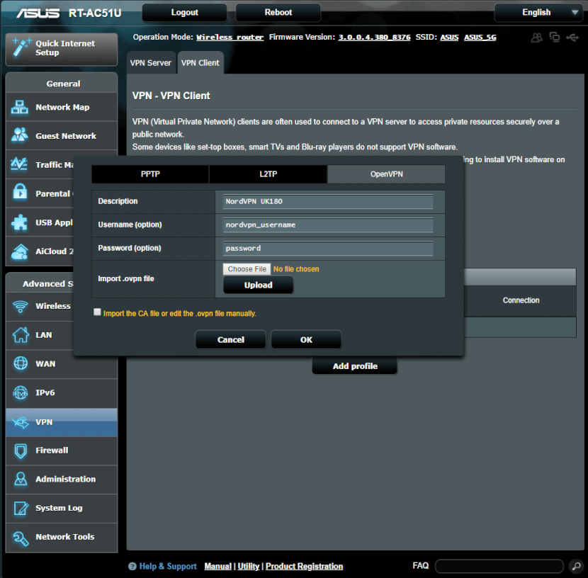 ASUS NordVPN eintragen