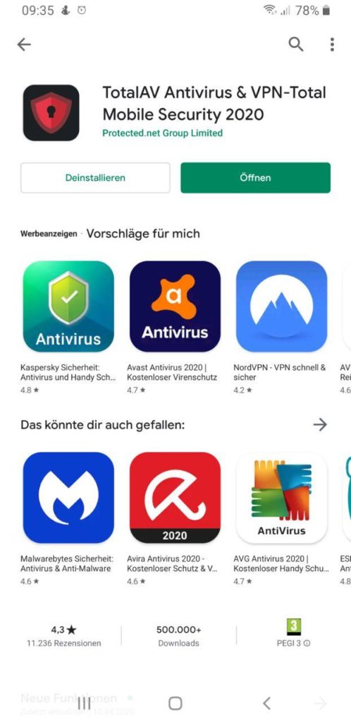 Virenscanner für Android TotalAV öffnen