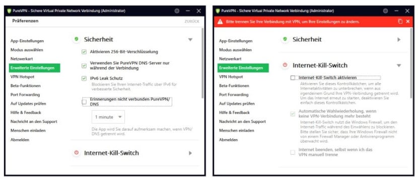 PureVPN Einstellungen