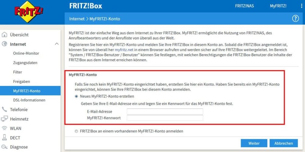 MyFRITZ! Konto einrichten