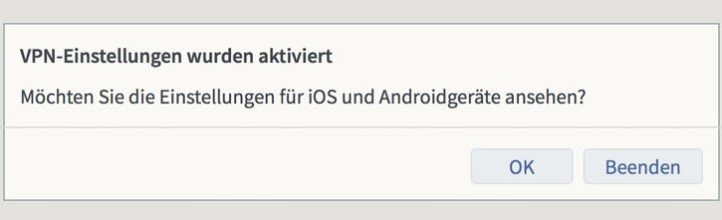 Nach erfolgreicher Einrichtung wirst du gefragt, ob du die Einstellungen für deine mobilen Geräte ansehen möchtest. Klicke auf OK.