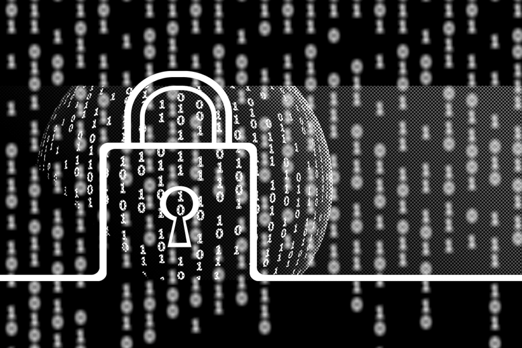 Verschlüsselungssoftware - Schloss und binäre Zahlen