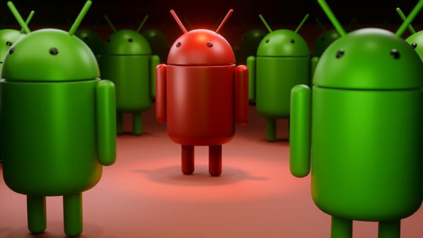 Android Virus - Roter Android zwischen Grünen