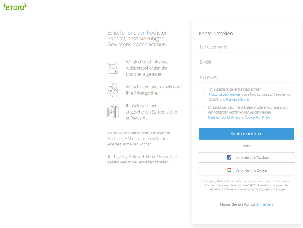 eToro Registrierung