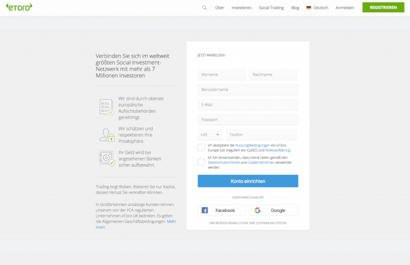 eToro Anmeldung