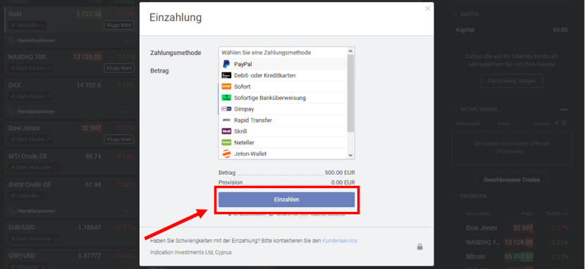 Libertex Einzahlung