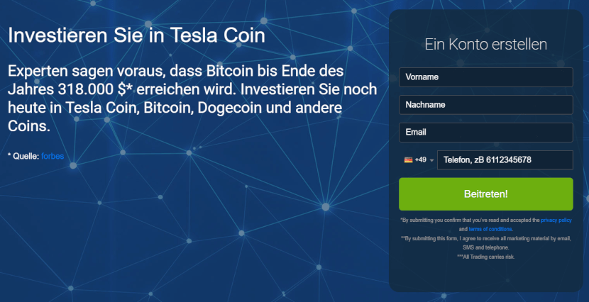 Tesla Coin Anmeldung