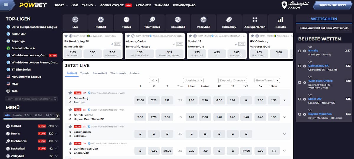 Powbet Wettauswahl