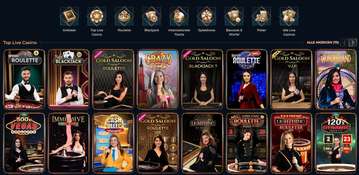 Slots, Tischspiele und Live-Casino